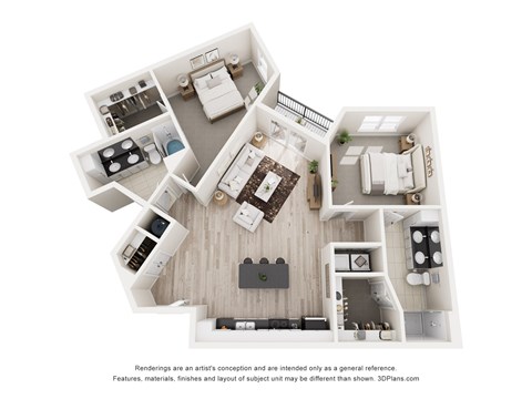 Floor plan for 2 beds, 2 baths, 1208 sqft